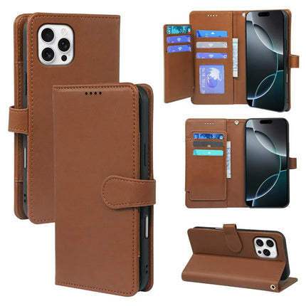 For iPhone 16 Pro Max Case with 9 Card Slots PU Leather Stand Phone Cover - Brown