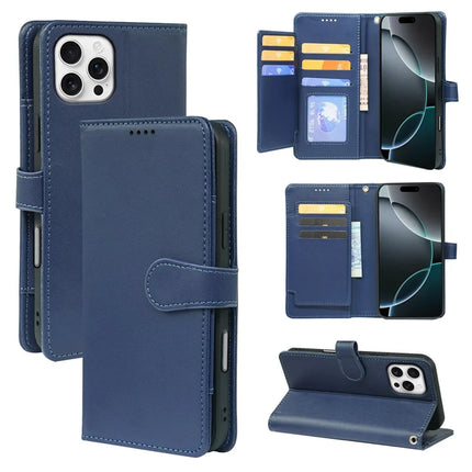 For iPhone 16 Pro Case with 9 Card Slots PU Leather Stand Phone Cover - Blue