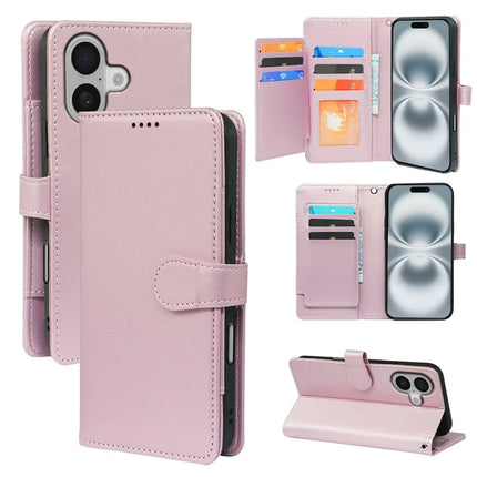 For iPhone 16 Case with 9 Card Slots PU Leather Stand Phone Cover - Rose Gold