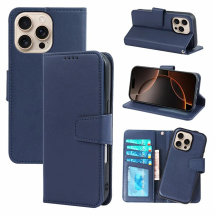 For iPhone 16 Pro Max Case Detachable 2 in 1 PU Leather Wallet Phone Cover - Blue