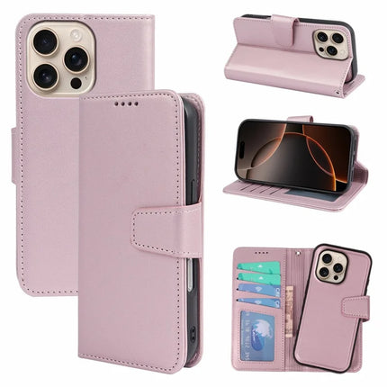 For iPhone 16 Pro Max Case Detachable 2 in 1 PU Leather Wallet Phone Cover - Rose Gold