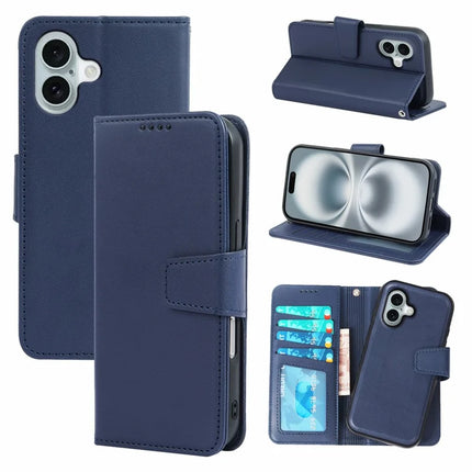 For iPhone 16 Plus Case Detachable 2 in 1 PU Leather Wallet Phone Cover - Blue