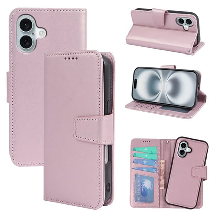 For iPhone 16 Case Detachable 2 in 1 PU Leather Wallet Phone Cover - Rose Gold