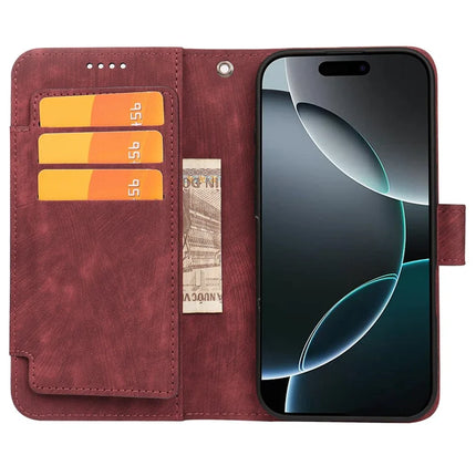 For iPhone 16 Pro Max Leather Case Line Pattern Wallet Phone Cover with 9 Card Slots