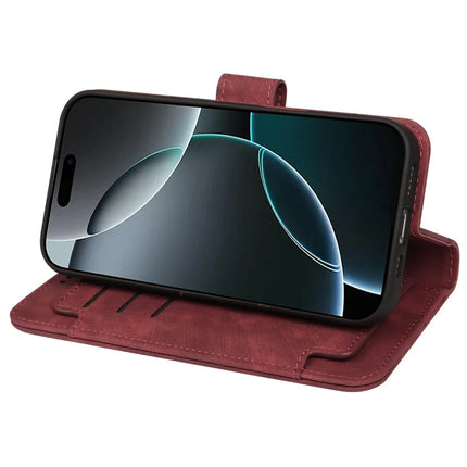 For iPhone 16 Pro Max Leather Case Line Pattern Wallet Phone Cover with 9 Card Slots