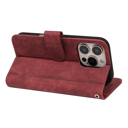 For iPhone 16 Pro Max Leather Case Line Pattern Wallet Phone Cover with 9 Card Slots
