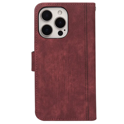 For iPhone 16 Pro Max Leather Case Line Pattern Wallet Phone Cover with 9 Card Slots