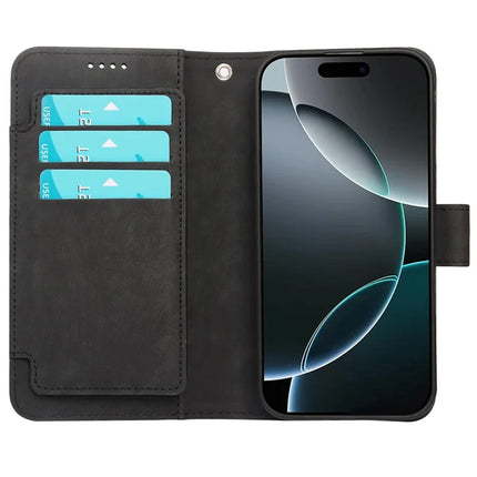 For iPhone 16 Pro Max Leather Case Line Pattern Wallet Phone Cover with 9 Card Slots