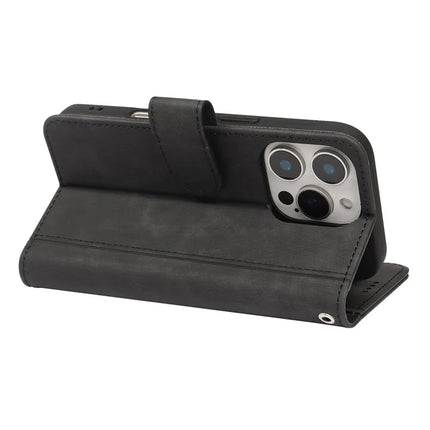 For iPhone 16 Pro Max Leather Case Line Pattern Wallet Phone Cover with 9 Card Slots