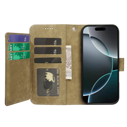 For iPhone 16 Pro Max Leather Case Line Pattern Wallet Phone Cover with 9 Card Slots