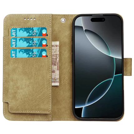 For iPhone 16 Pro Max Leather Case Line Pattern Wallet Phone Cover with 9 Card Slots