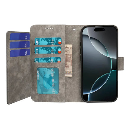 For iPhone 16 Pro Max Leather Case Line Pattern Wallet Phone Cover with 9 Card Slots