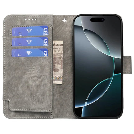 For iPhone 16 Pro Max Leather Case Line Pattern Wallet Phone Cover with 9 Card Slots