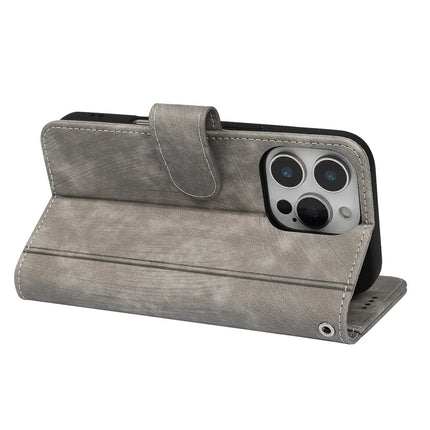 For iPhone 16 Pro Max Leather Case Line Pattern Wallet Phone Cover with 9 Card Slots