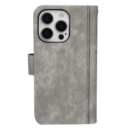 For iPhone 16 Pro Max Leather Case Line Pattern Wallet Phone Cover with 9 Card Slots