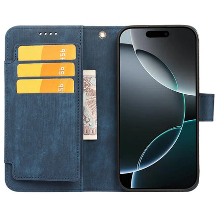 For iPhone 16 Pro Max Leather Case Line Pattern Wallet Phone Cover with 9 Card Slots