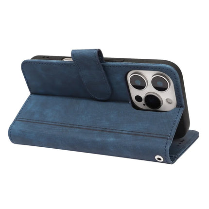 For iPhone 16 Pro Max Leather Case Line Pattern Wallet Phone Cover with 9 Card Slots