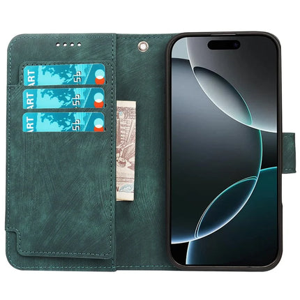 For iPhone 16 Pro Max Leather Case Line Pattern Wallet Phone Cover with 9 Card Slots