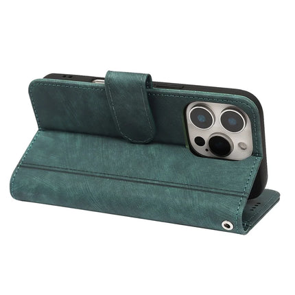 For iPhone 16 Pro Max Leather Case Line Pattern Wallet Phone Cover with 9 Card Slots