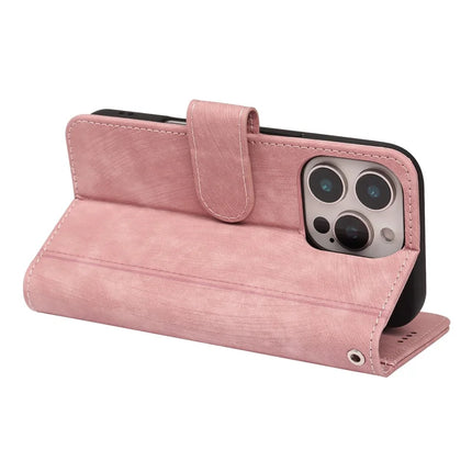 For iPhone 16 Pro Max Leather Case Line Pattern Wallet Phone Cover with 9 Card Slots