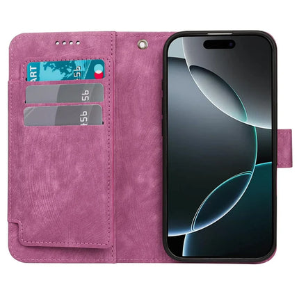 For iPhone 16 Pro Max Leather Case Line Pattern Wallet Phone Cover with 9 Card Slots