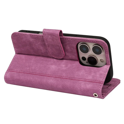 For iPhone 16 Pro Max Leather Case Line Pattern Wallet Phone Cover with 9 Card Slots