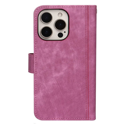 For iPhone 16 Pro Max Leather Case Line Pattern Wallet Phone Cover with 9 Card Slots