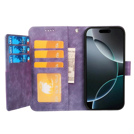 For iPhone 16 Pro Max Leather Case Line Pattern Wallet Phone Cover with 9 Card Slots