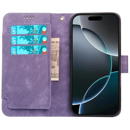 For iPhone 16 Pro Max Leather Case Line Pattern Wallet Phone Cover with 9 Card Slots