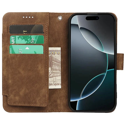 For iPhone 16 Pro Max Leather Case Line Pattern Wallet Phone Cover with 9 Card Slots