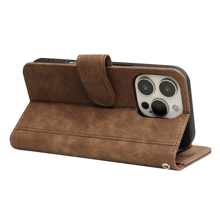 For iPhone 16 Pro Max Leather Case Line Pattern Wallet Phone Cover with 9 Card Slots