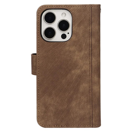 For iPhone 16 Pro Max Leather Case Line Pattern Wallet Phone Cover with 9 Card Slots