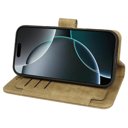 For iPhone 16 Pro Leather Case Line Pattern Wallet Phone Cover with 9 Card Slots