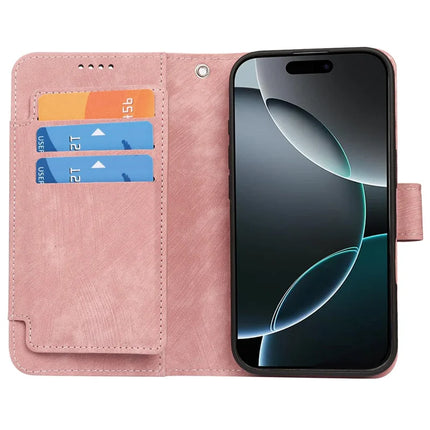 For iPhone 16 Pro Leather Case Line Pattern Wallet Phone Cover with 9 Card Slots