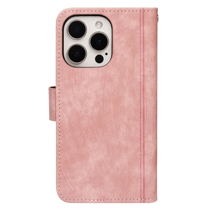 For iPhone 16 Pro Leather Case Line Pattern Wallet Phone Cover with 9 Card Slots