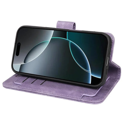 For iPhone 16 Pro Leather Case Line Pattern Wallet Phone Cover with 9 Card Slots