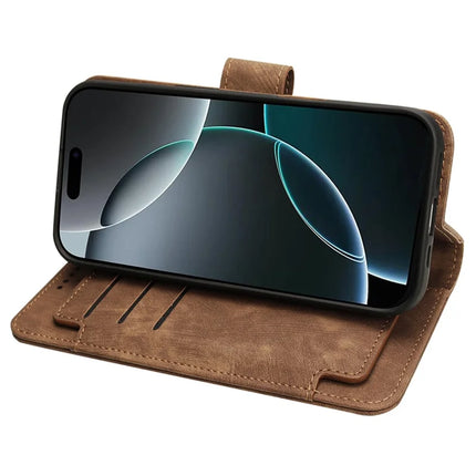 For iPhone 16 Pro Leather Case Line Pattern Wallet Phone Cover with 9 Card Slots