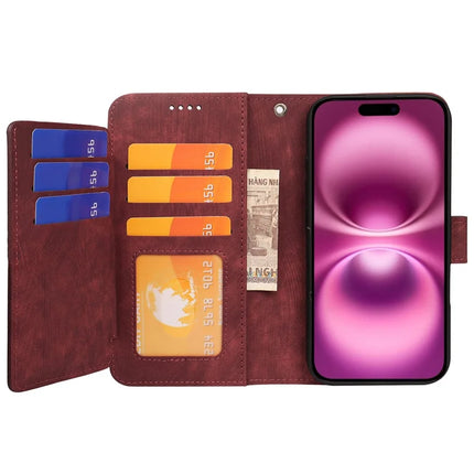 For iPhone 16 Plus Leather Case Line Pattern Wallet Phone Cover with 9 Card Slots