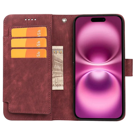 For iPhone 16 Plus Leather Case Line Pattern Wallet Phone Cover with 9 Card Slots