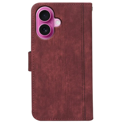 For iPhone 16 Plus Leather Case Line Pattern Wallet Phone Cover with 9 Card Slots