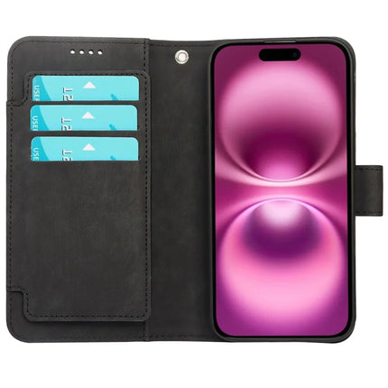 For iPhone 16 Plus Leather Case Line Pattern Wallet Phone Cover with 9 Card Slots