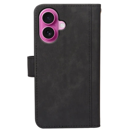 For iPhone 16 Plus Leather Case Line Pattern Wallet Phone Cover with 9 Card Slots
