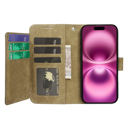 For iPhone 16 Plus Leather Case Line Pattern Wallet Phone Cover with 9 Card Slots