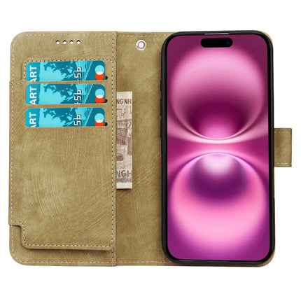 For iPhone 16 Plus Leather Case Line Pattern Wallet Phone Cover with 9 Card Slots
