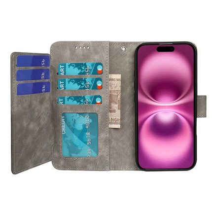For iPhone 16 Plus Leather Case Line Pattern Wallet Phone Cover with 9 Card Slots