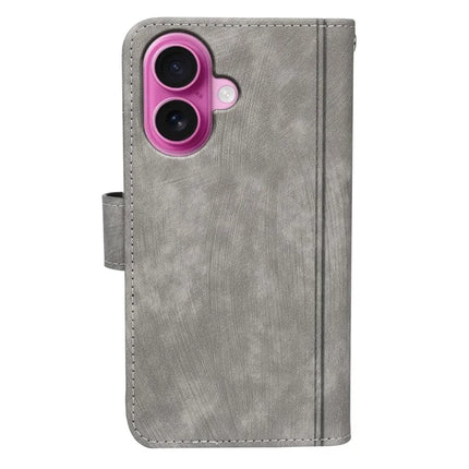 For iPhone 16 Plus Leather Case Line Pattern Wallet Phone Cover with 9 Card Slots