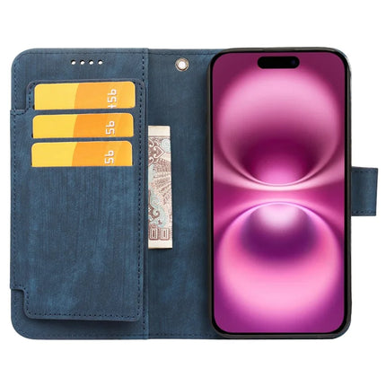 For iPhone 16 Plus Leather Case Line Pattern Wallet Phone Cover with 9 Card Slots