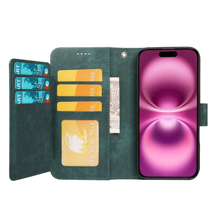 For iPhone 16 Plus Leather Case Line Pattern Wallet Phone Cover with 9 Card Slots