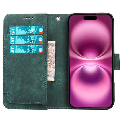 For iPhone 16 Plus Leather Case Line Pattern Wallet Phone Cover with 9 Card Slots