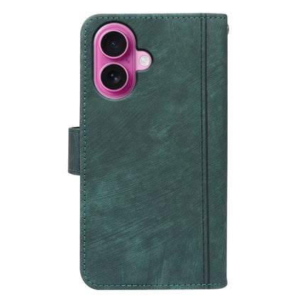 For iPhone 16 Plus Leather Case Line Pattern Wallet Phone Cover with 9 Card Slots